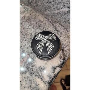 Vintage Black Leather Jewelry Case with Rhinestone Bow